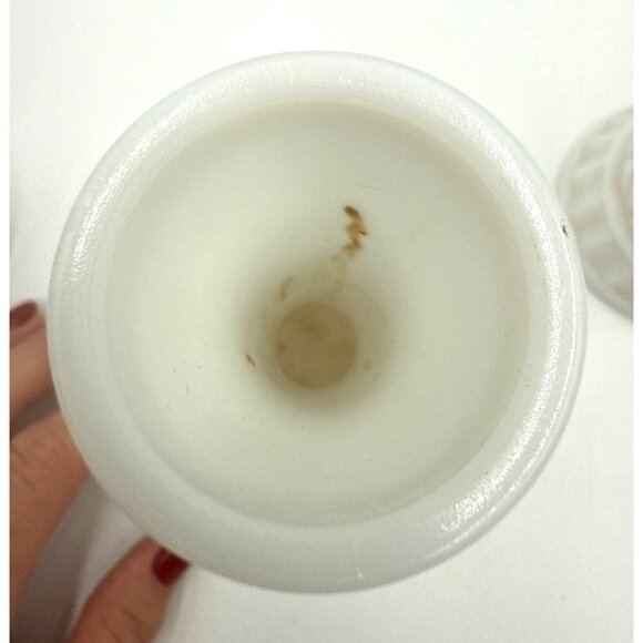 Three Vintage Milk Glass Vases Mid-20th Century Hobnail & Smooth & Candle Holder - Picture 9 of 13